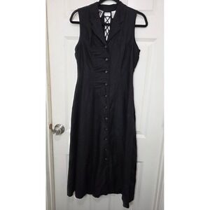 VTG BP Nordstrom Dress Womens 3 Black Linen Blend Lace Up Back Button Front Mid
